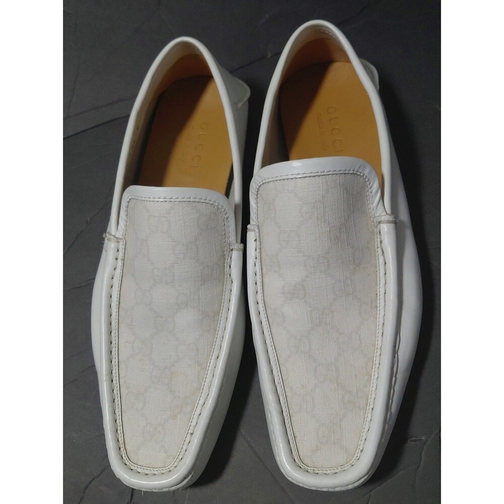 GUCCI Monogrammed White Leather GG Supreme Drivers Moccasin Loafers Size 9.5 US - Picture 3 of 11